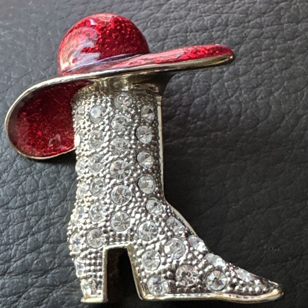Vintage Art Nouveau Cowgirl Boot and Hat Rhinestone Brooch - Picture 3 of 3